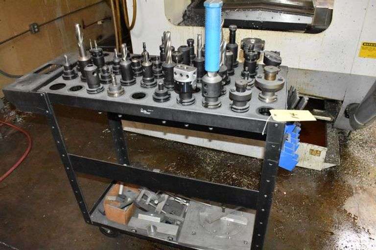 CART WITH APPROX. (40) CAT 40 TOOL HOLDERS, SOME WITH CUTTING TOOLS