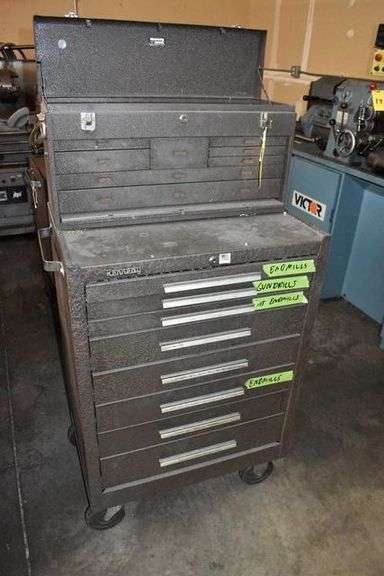 EMPTY KENNEDY TOOL CHEST WITH TOOLBOX, SOME PARTS AND TOOLS IN DRAWERS