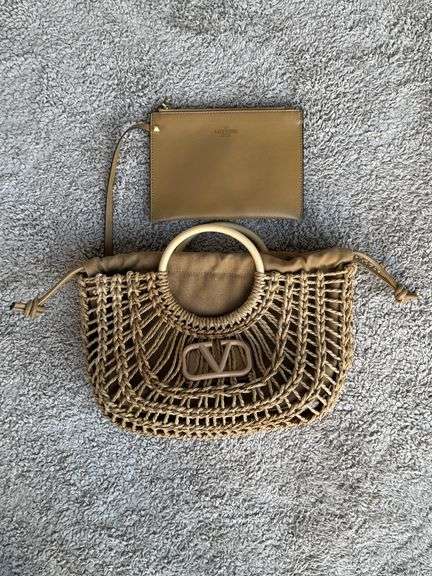 VALENTINO GALAVANI WOVEN BAG W/ REMOVAL INTERIOR ZIPPER POUCH