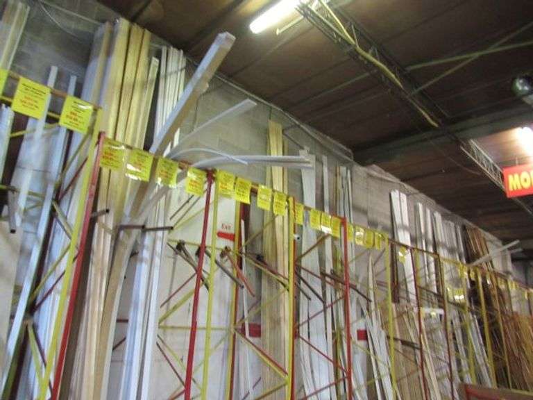 (13) DISPLAY UNITS FOR ORGANIZING WOOD MOULDING AND TRIM AS SHOWN - APPROX. 48" X 44" X 135" WITH FORKLIFT POCKETS *SOLD WITH ASSORTED MOULDING AND WOOD TRIM AS SHOWN