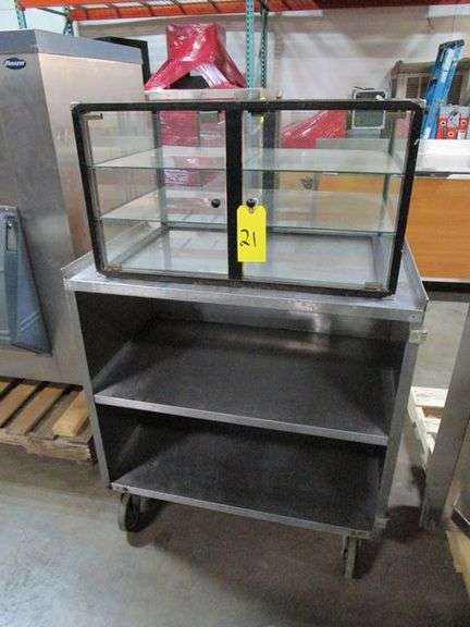 LOT, (1) 3-TIER STAINLESS STEEL/WOOD CABINET & (1) GLASS FOOD DISPLAY CABINET