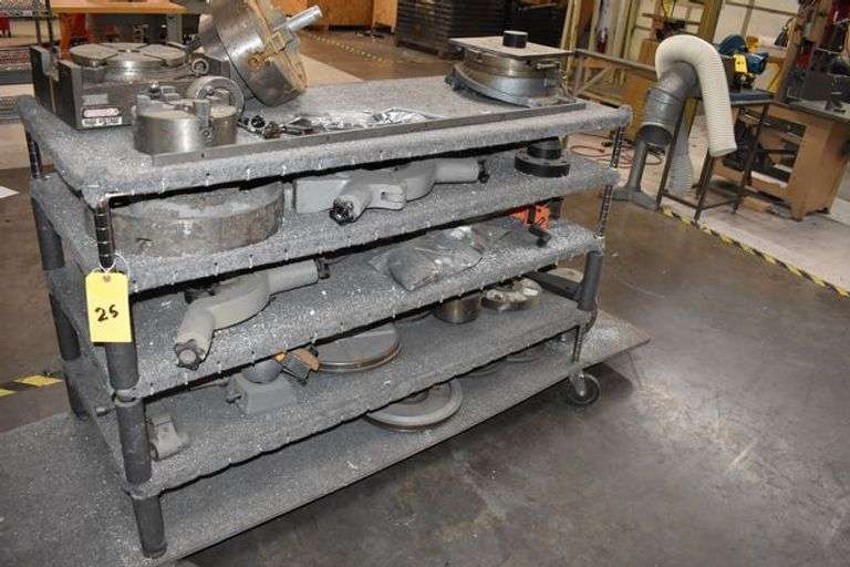 LARGE 5-TIER CART WITH ASSORTED ATTACHMENTS, TOOLING AND MORE AS SHOWN