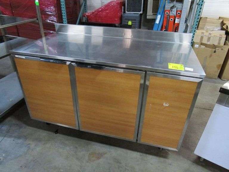 DUKE PORTABLE STAINLESS STEEL 2-DOOR REFRIGERATOR CABINET W/FOOD PREP TOP MDL. RBC-60M, 120V, PORTABLE