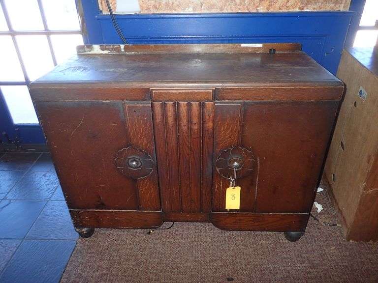 (1) ANTIQUE WOODEN CABINET 48" X 18" X 38"