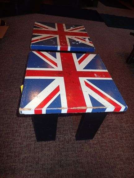 WOOD END TABLE W/ BRITISH FLAG PAINTED ON TOP **sold 2X the money**