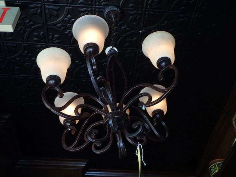 HANGING METAL LIGHT FIXTURE W/ (6) GLASS SCONCES