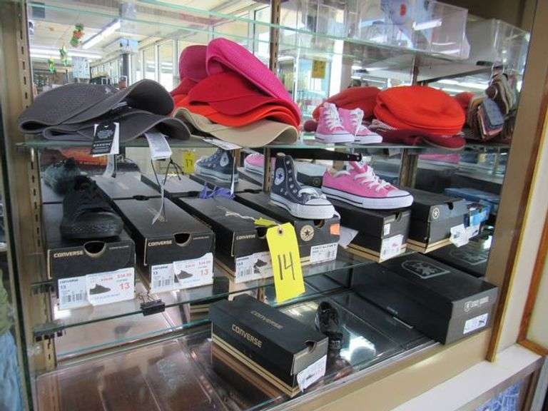 LOT, KIDS CONVERSE SHOES - (6) ASSORTED, (1) SKETCHERS AND (10) ASSORTED HATS