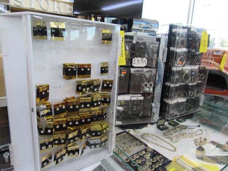 (3) DISPLAY CABINETS WITH CONTENTS INCLUDING ASSORTED EARRINGS - APPROX. (240)