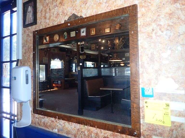 (1) ANTIQUE WOOD FRAMED MIRROR 24" X 30"