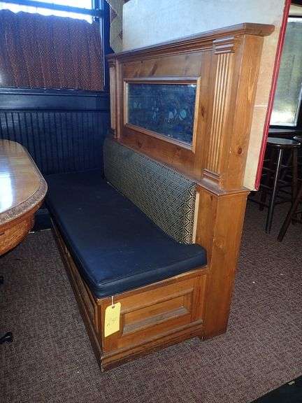 ANTIQUE WOOD BENCH W/ STAINED GLASS