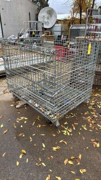 Wire Mesh Container, Collapsible with Wheels