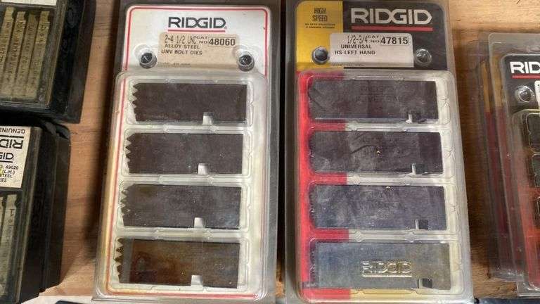 LOT, (9) ASSORTED RIDGID Pipe and Bolt Dies, Models 47815 and 48060, 5 Pieces Each Set