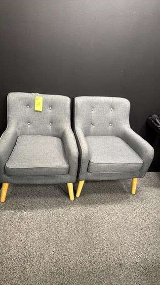 Pair of Gray Fabric Armchairs, Modern Style, Wood Frame