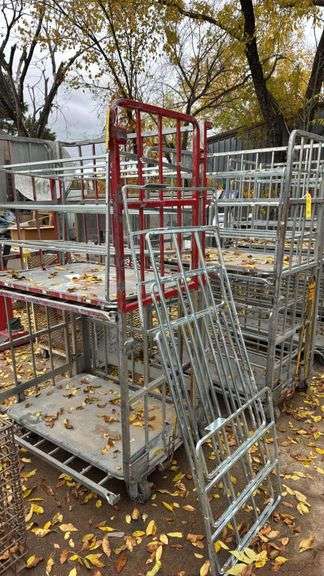 Rolling Warehouse Carts, Metal, 2 Shelves, Foldable Sides, Stackable