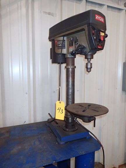 RYOBI BENCH PRESS DRILL DP121L MOUNTED TO STEEL WORK TABLE