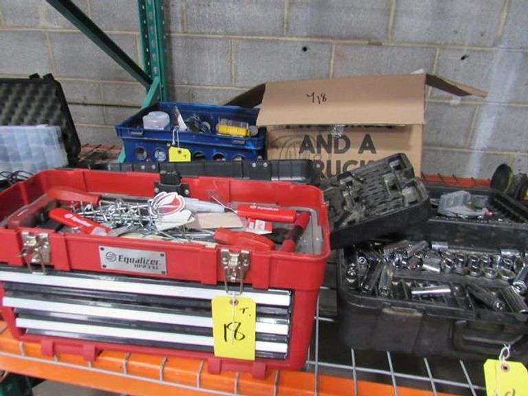 LOT, (1) EQUALIZER TOOL BOX HP 2331 WITH ASSORTED TOOLS AND (1) TOOL BOX WITH SOCKETS, BOTH AS SHOWN