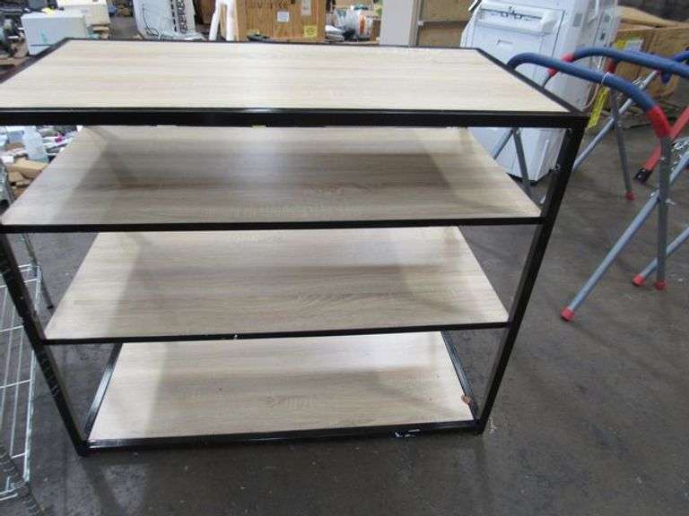 4-TIER METAL SHELF WITH WOOD INSERTS - APPROX. 38" X 45" X 24"
