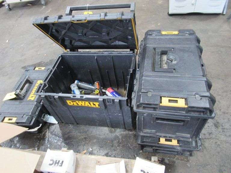 DEWALT STACKABLE TOOL BOX WITH CONTENTS AS SHOWN *MAIN BOX IS BROKEN*