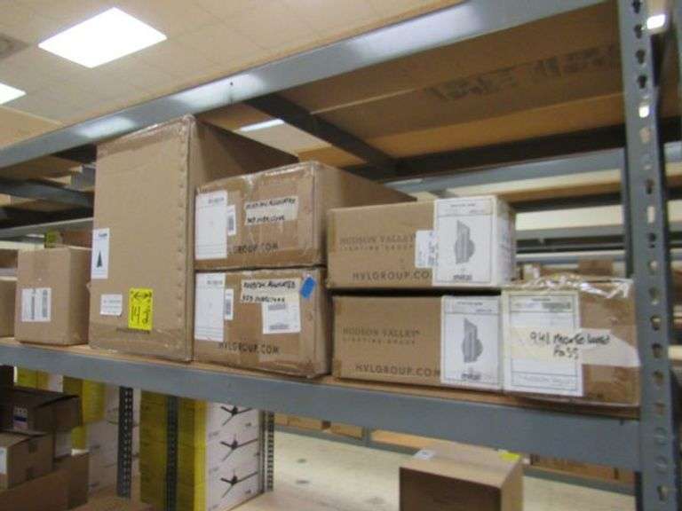 LOT OF APPROX. (8) BOXES OF ASSORTED HUDSON VALLEY PRODUCTS, (2) WALL SCONCES #H16011-AGB, (2) WALL SCONCES #960-AGB, (1) BATH BRACKET $9204-AGB, (1) PENDANT $9613-GL/BLK, (1) WALL SCONCE #1201-ABG & (1) LABRA #9603-WP
