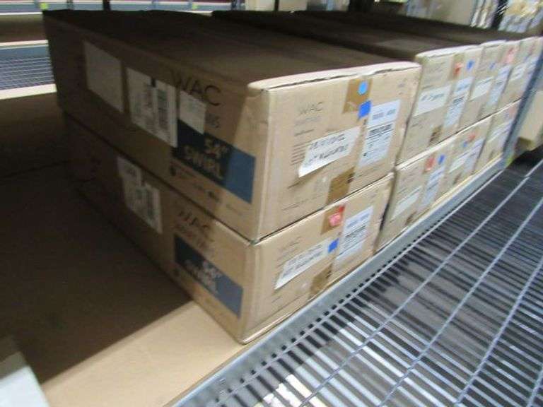 CONTENTS OF SHELF, ASSORTED WAC LIGHTING PRODUCTS, SMART FANS #F-060-MW, LED LIGHTS, SCONCES, LIGHT PENDANTS, ETC.