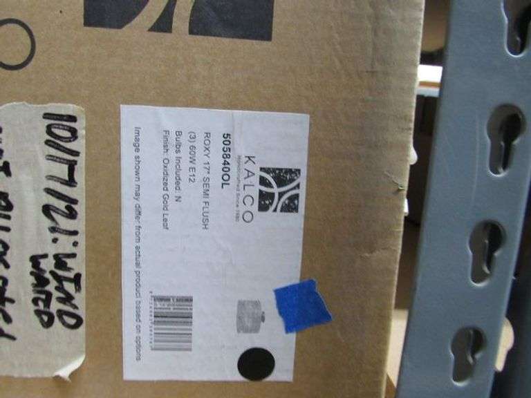 LOT, (9) ASSORTED KALCO ITEMS - (1) 505840OL, (1) G509751, (1) 2-LIGHT 313532BRB, (1) LAVO 509921WB, (1) 6-LIGHT 513136BNB AND (4) PIAGA 514721PBW