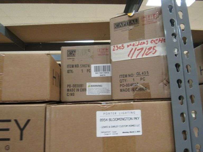 LOT OF APPROX. (10) BOXES OF ASSORTED LIGHTING PRODUCTS, WALL SCONCES & GLASS PCS
