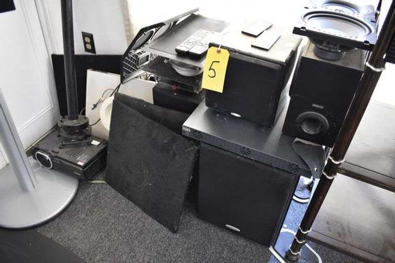 LARGE ASSORTMENT OF SPEAKERS, LIGHTS AND ELECTRONICS AS SHOWN