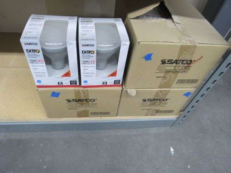 CONTENTS OF SHELF, APPROX. (30) BOXES OF ASSORTED SATCO LIGHT BULBS