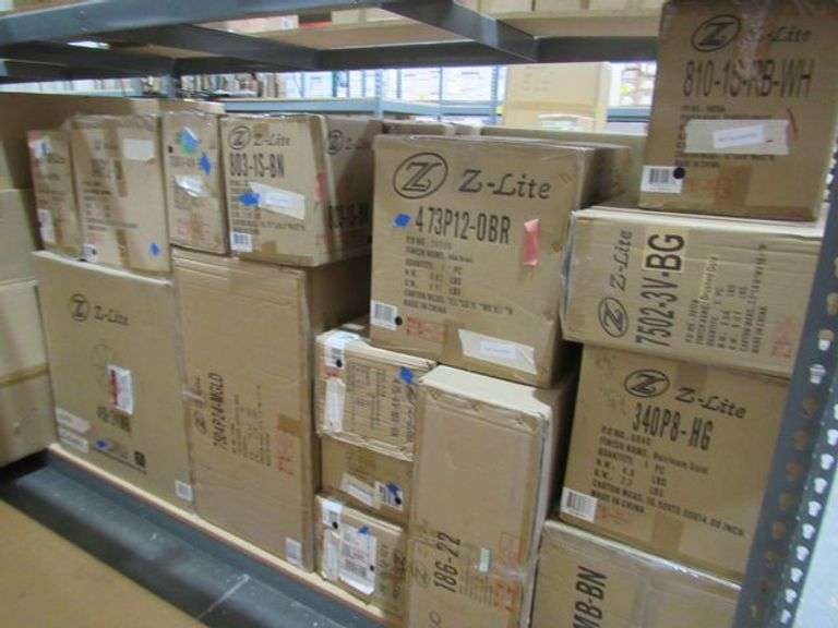 LOT OF APPROX. (32) ASSORTED Z-LITE LIGHTING PRODUCTS, 5-LIGHT VANITIES, 4-LIGHT VANITY, 3-LIGHT VANITIES, CHANDELIERS, LIGHT PENDANTS, WALL LIGHTS, GLASS & PARTS, LED CEILING LIGHTS, ETC.