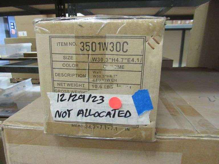 LOT OF (6) BOXES OF ASSORTED HUDSON VALLEY PRODUCTS, (1) METAL FRAME MIRROR #MR2A3040BRS, (1) CHANDELIER #8908G53C, (1) PENDANT LIGHT #2067G30BK-1, HENSON PENDANT LIGHT #LD7039D36BRB, (1)MONROE HANGING LED PENDANT #3503D42C & (1) MAXIME CHROME CHANDELIER #2038D26C