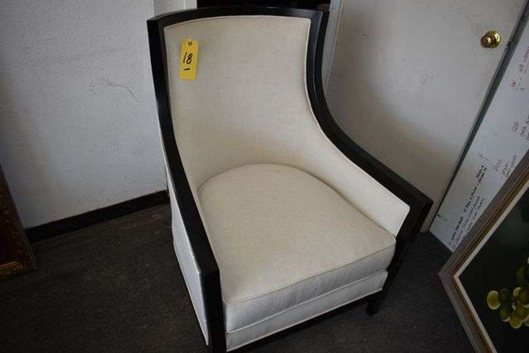 WOOD FRAMED UPHOLSTERED ARM CHAIR