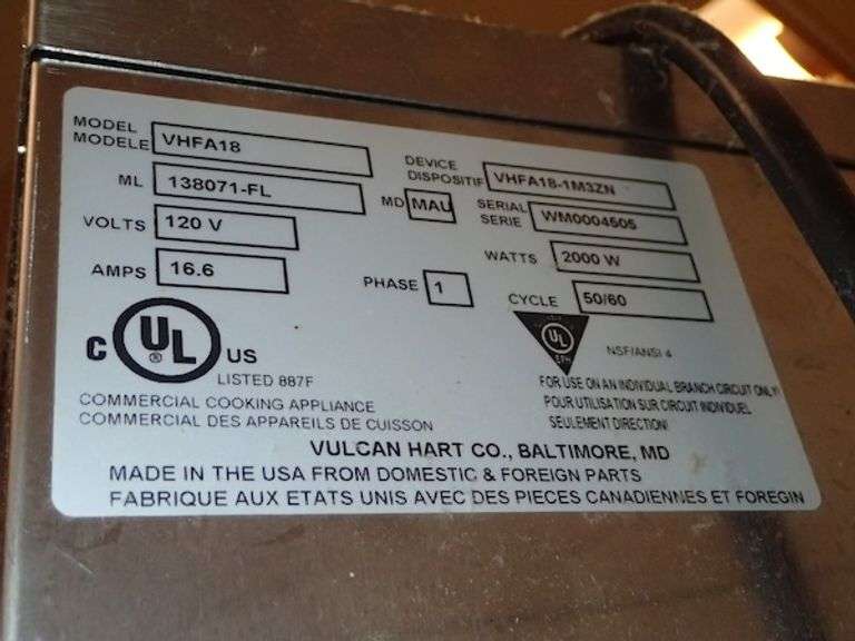 Vulcan Warmer Model VHFA18