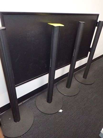 Lot of (4) Lavtrac Beltrac Crowd Divider Stands w/ Mounted Sign Display