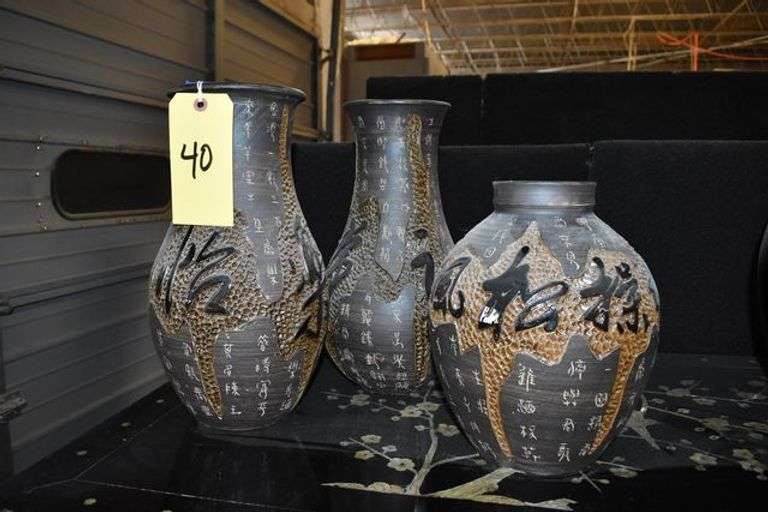 (3) ASSORTED VASES AS SHOWN - APPROX. (2) 15" AND (1) 12"