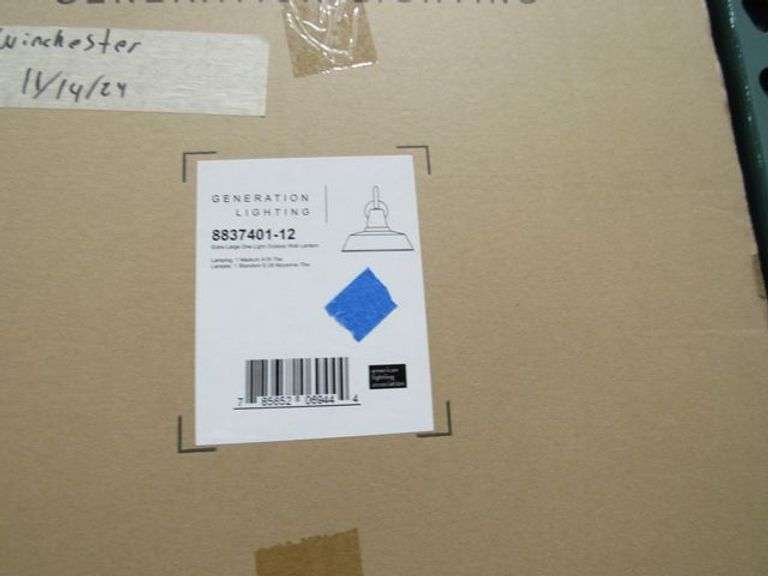 LOT, (13) GENERATION LIGHTING PRODUCTS, (1) LARGE 1-LIGHT OUTDOOR WALL LANTERN #8837401-12, (1) 3-LIGHT FLUSH MOUNT #EF1003MWT, (1) SMALL WALL LANTERN #CO1392NCP, (2) 1-LIGHT WALL SCONCE #EW1061MWT, (2) 1-LIGHT WALL/BATH SCONCE #4114501-112, (2) EXTRA LARGE VANITY #GLV1004CH, ETC.