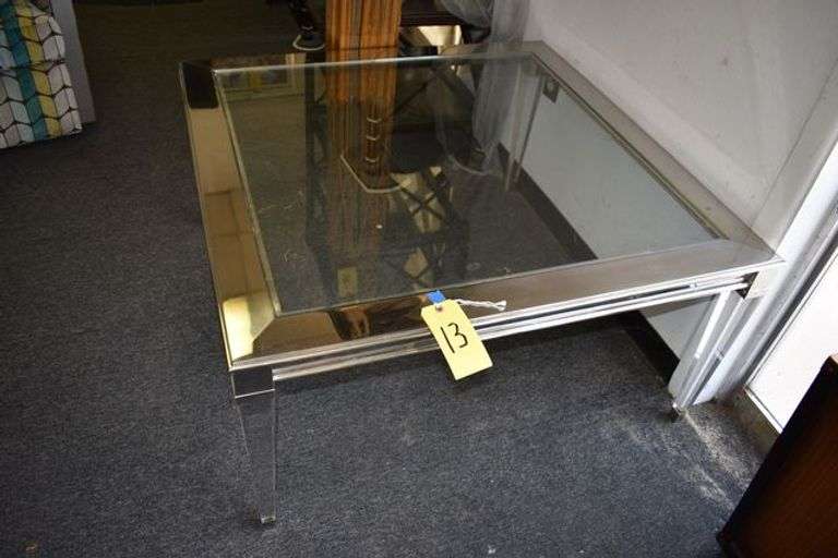 METAL FRAMED COFFEE TABLE - APPROX. 42" X 42" ACRYLIC LEGS