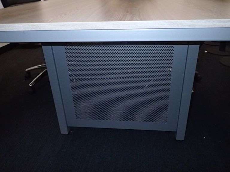 Conference Table w/ (4) Rolling NSF Black Vinyl Chairs