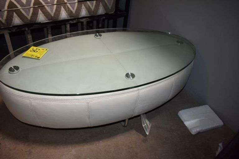 OVAL COFFEE TABLE WITH GLASS-TOP - APPROX. 47" X 24" X 17"
