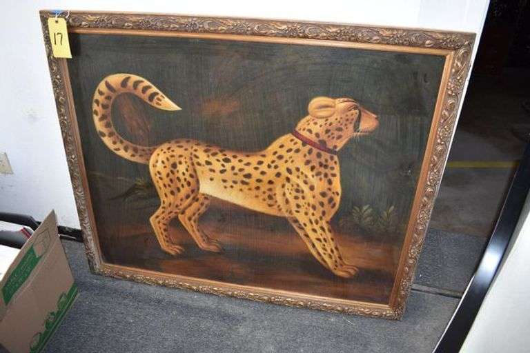 FRAMED LEOPARD PRINT ON CANVAS - APPROX. 55" X 46"