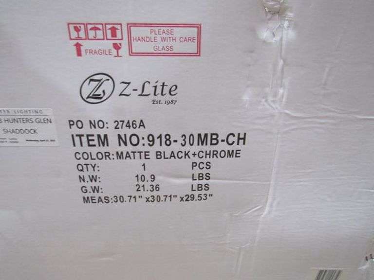 (1) BOX Z-LITE 918-30MB-CH MATTE BLACK & CHROME CHANDELIER