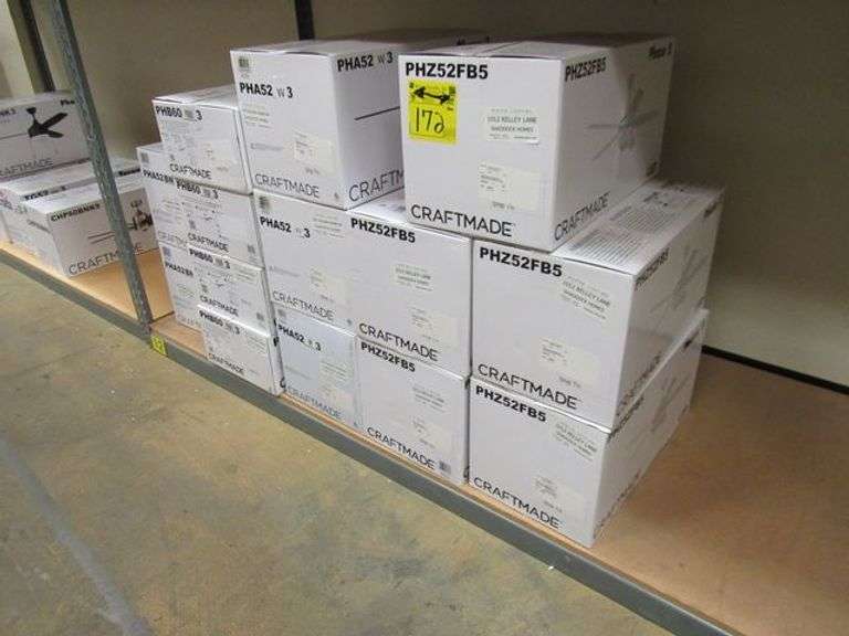 LOT OF (14) CRAFTMADE ASSORTED CEILING FANS, (5) PHAZE 5 52" #PHZ52FB5, (3) PHAZE 3 52" #PHA52W3, (4) SMART PHOEBE 60" #PHB60FBSB3 & (2) PHAZE 3 52" #PHA52BNK3