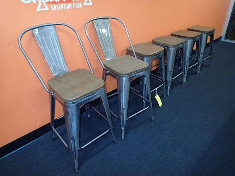 (6) Assorted Metal Framed Chairs w/ Wood Seats
