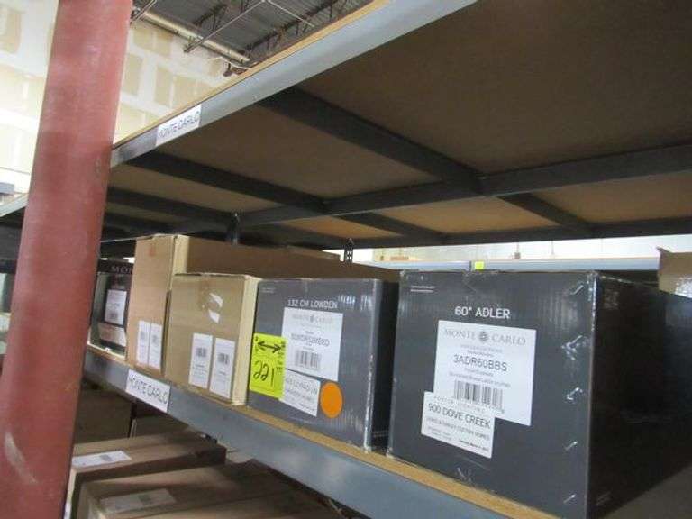 LOT OF (5) BOXES, (1) MONTE CARLO FAN COLLECTION, FINITION 5ASPR70BS, (2) VISUAL COMFORT FAN COLLECTION 60" MAVERICK 3MAVSM60BBSWWOD, (1) GENERATION LIGHTING 52" LOWDEN LED 5BIDMBK 5LWDR52MBKD, (1) MONTE CARLO 132 CM LOWDEN 5LWWDR52MBKE, (1) MONTE CARLO 60" ADLER 3ADR60BBS