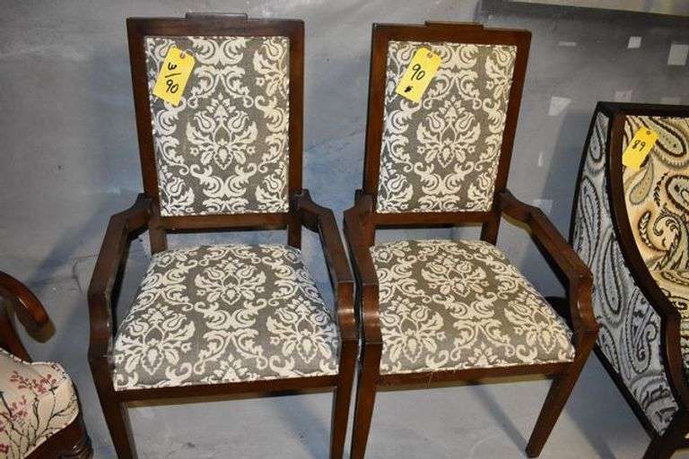 (2) UPHOLSTERED ARM CHAIRS WITH WOOD FRAME