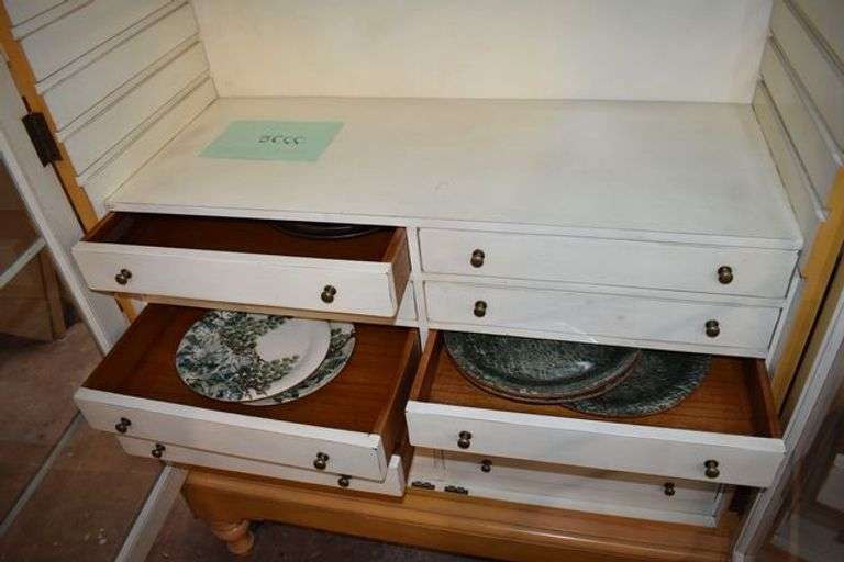 WOOD DISPLAY CASE WITH GLASS DOORS AS SHOWN - APPROX. 41" X 20" X 80"