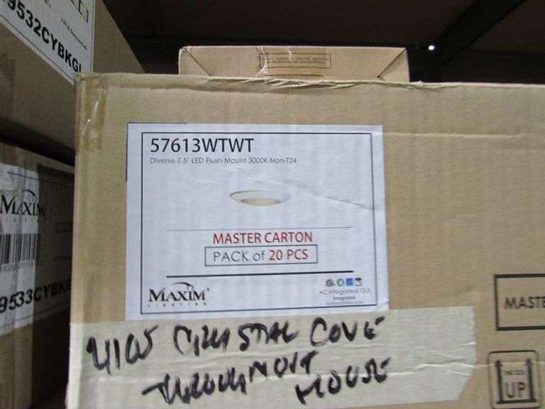 LOT OF APPROX. (8) BOXES: MAXIM LIGHTING, (1) PCB INTEGRATED 8W, Z, E-26 MEDIUM 60W POST LIGHTS, (1) 1094 1.8W LAMP, (1) E26 MEDIUM 60W PENDANT, (2) 3H INTEGRATED 6W VANITY