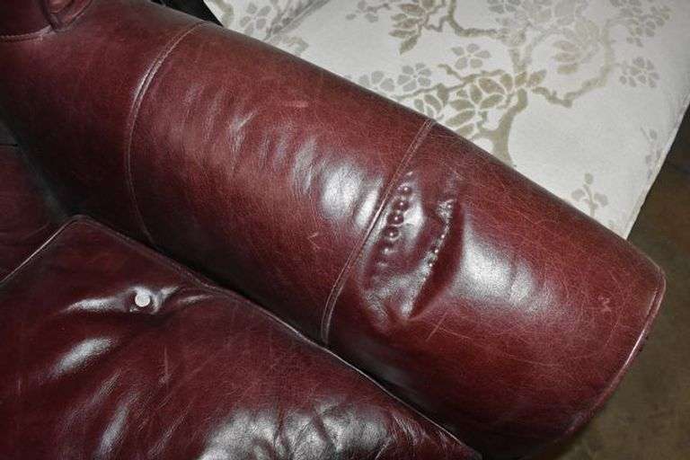 TUFTED VINYL WING BACK CHAIR WITH WOOD LEGS