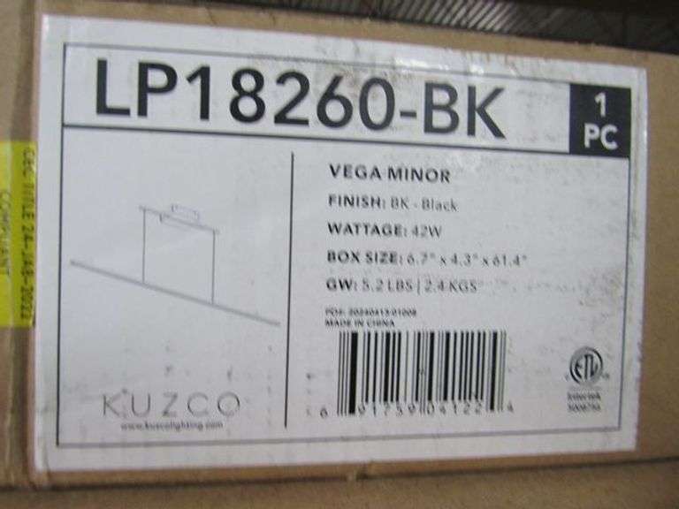 LOT, (1) HUBBARDTON FORGE LED-LONG-86-AR #139667-1029, (1) KUZCO VEGA MINOR #LP18260-BK, (1) VISUAL COMFORT LINEAR 60 LS 27 HAB ALB #KWLS70727HABALB & ASSORTED PARTS, ETC.