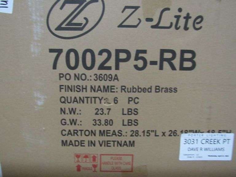LOT OF APPROX. (7) Z-LITE LIGHTING 2-7002P5-RB CHANDELIER, 5, 3609A CHANDELIER