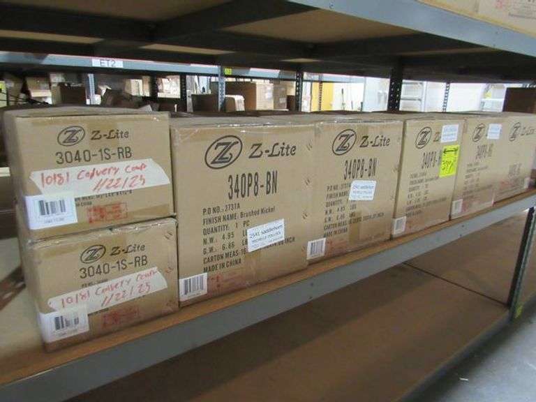 LOT OF APPROX. (7) BOXES Z-LITE LIGHTING, 3786A HEIRLOOM GOLD PENDANTS, 3040-IS-RB WALL MOUNT
